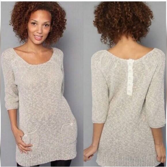 Free People Coral Double Pocket & Button Detailing Cotton Knit Sweater Dress - Picture 1 of 8